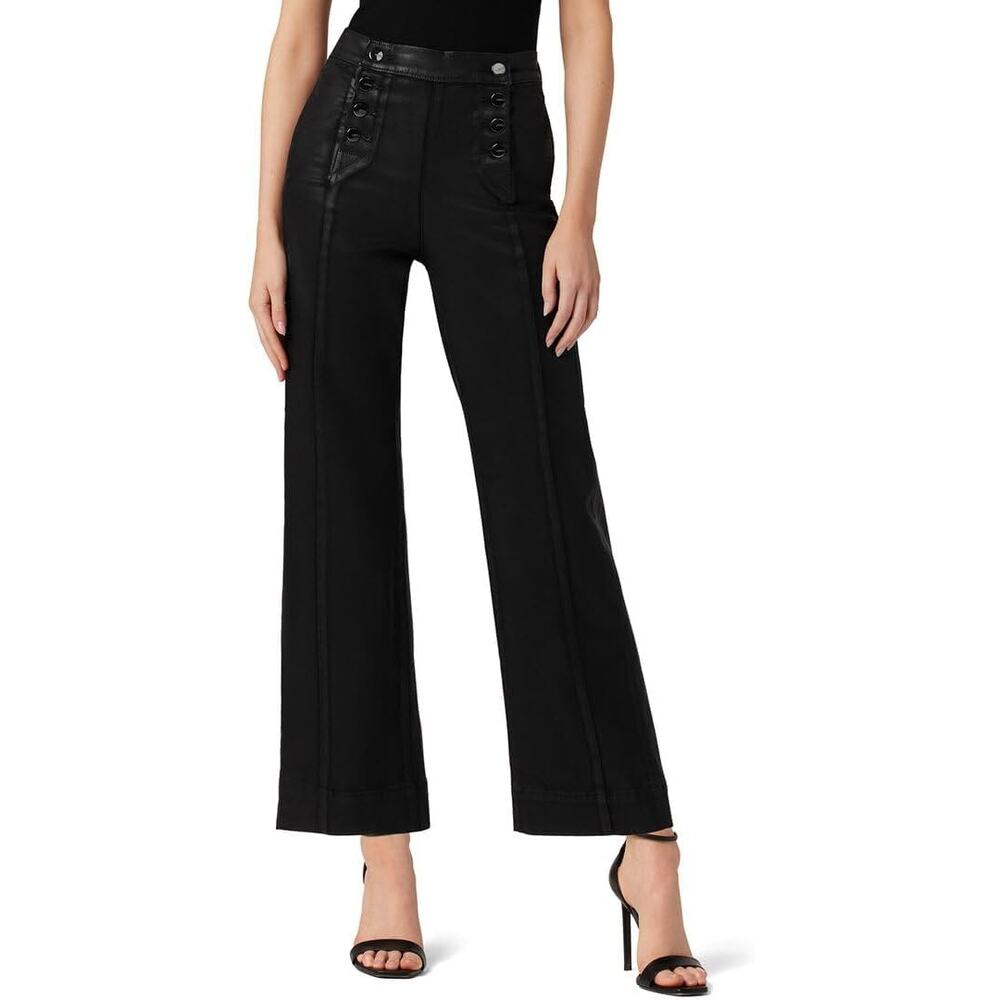 Joe's Jeans Savannah Black Coated Wide Leg Crop Jean Pants Size 26 Sailor Style